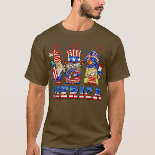 Camiseta Funny 4 de julho Gnome Merica bombeia girassol