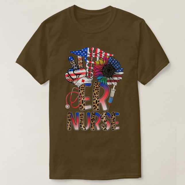 Camiseta Funny 4th of July Leopard Sunflower Er Nurse Ameri (Frente do Design)