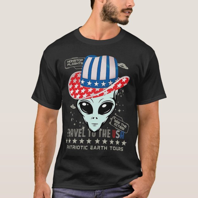 Camiseta Funny 4th of July Patriotic Earth Tours UFO Alien (Frente)