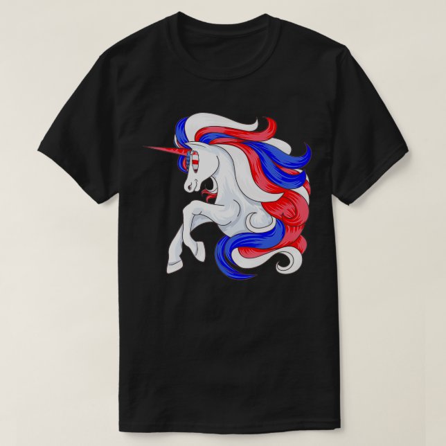 Camiseta Funny 4th Of July Unicorn American Flag Patriotic  (Frente do Design)