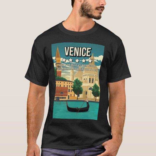 Camiseta Funny 5 Star Veneza Itália Viagem mínima (Frente)