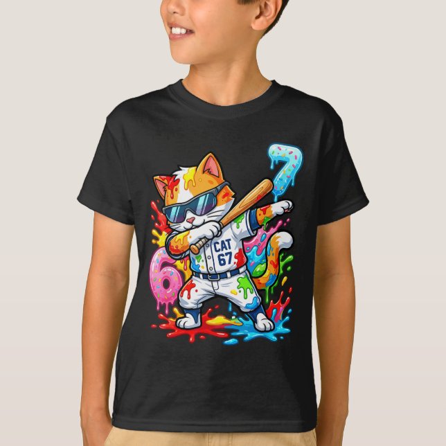Camiseta Funny 67 Baseball Dabbing Cat 6 7 Dripng Ice Cream (Frente)