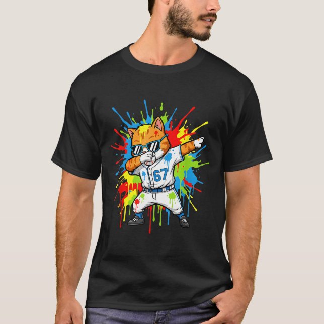 Camiseta Funny 67 Baseball Dabbing Cat 6 7 Dripng Ice Cream (Frente)
