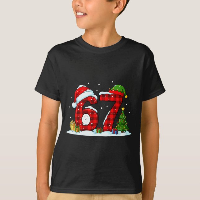 Camiseta Funny 67 Meme Six Seven Christmas Buffalo Red Plai (Frente)
