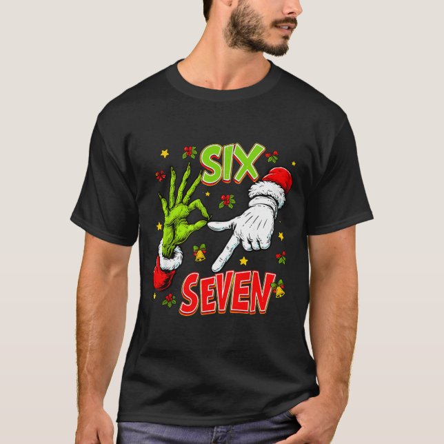 Camiseta Funny 67 Santa Hand Christmas Six Seven Meme Teens (Frente)
