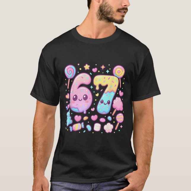 Camiseta Funny 67 Six Seven Candy 6 7 Meme Gen Alpha Kawaii (Frente)