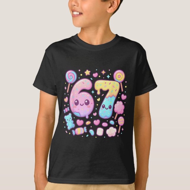 Camiseta Funny 67 Six Seven Candy 6 7 Meme Gen Alpha Kawaii (Frente)