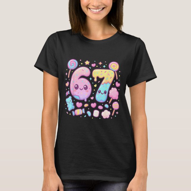 Camiseta Funny 67 Six Seven Candy 6 7 Meme Gen Alpha Kawaii (Frente)