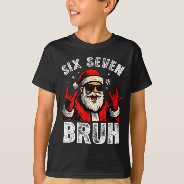 Camiseta Funny 67 Six Seven Christmas Bruh Santa Kids Boys  (Frente)