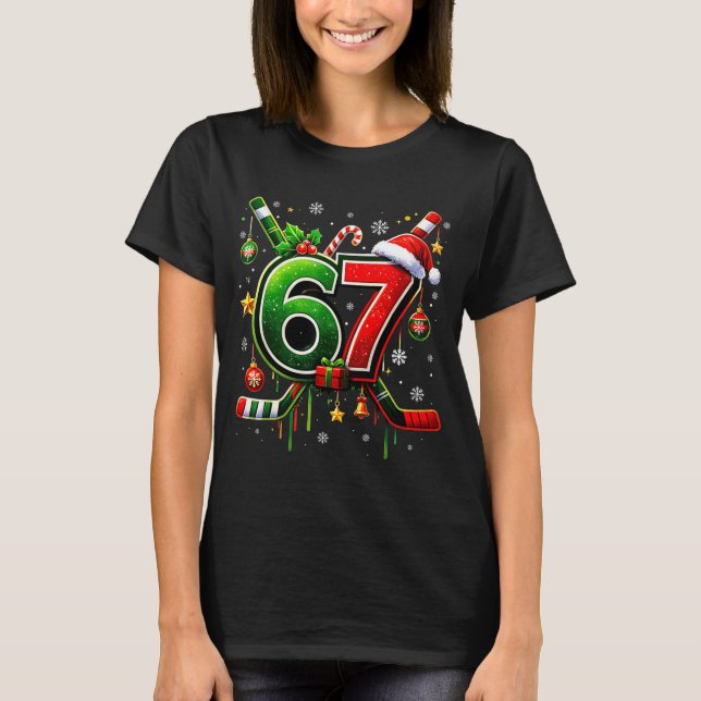 Camiseta Funny 67 Six Seven Christmas Ice Hockey  (Frente)