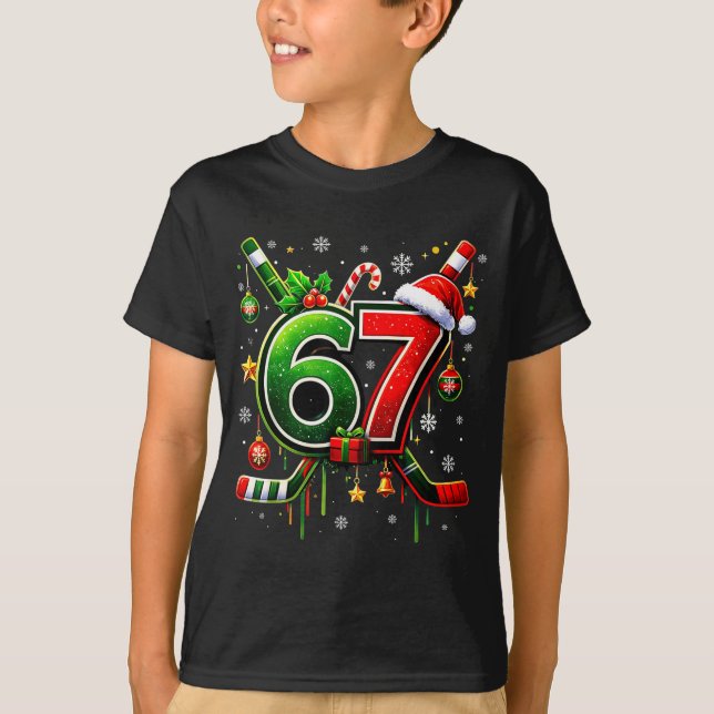 Camiseta Funny 67 Six Seven Christmas Ice Hockey  (Frente)