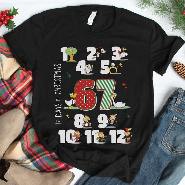 Camiseta Funny 67 Six Seven Meme 12 Days of Christmas Black (Funny 12 Days of Christmas 67 6 7 Six Seven Meme 2025 Xmas Holiday Humor matching family black shirt)