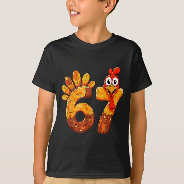 Camiseta Funny 67 Thanksgiving 6 7 Meme Humor Turkey Kids M (Frente)