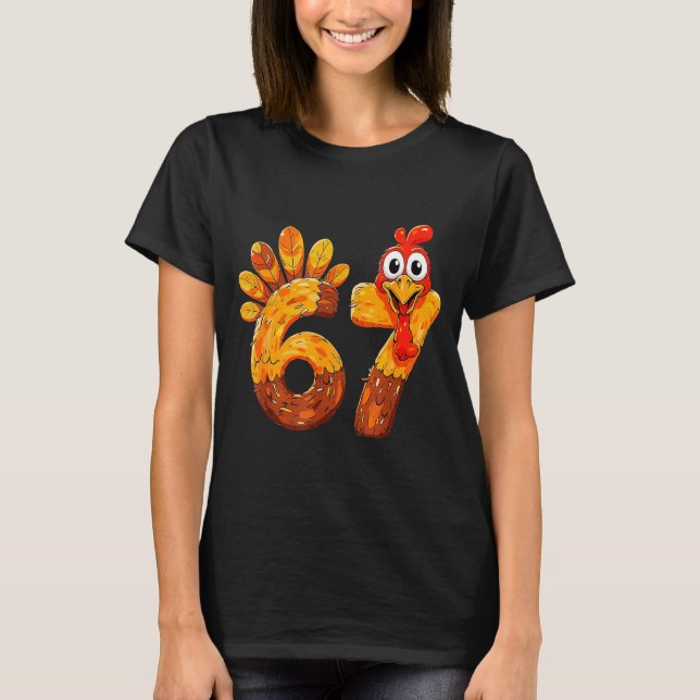 Camiseta Funny 67 Thanksgiving 6 7 Meme Humor Turkey Kids M (Frente)