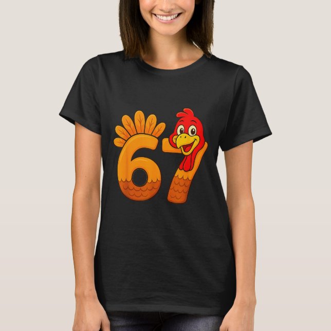 Camiseta Funny 67 Thanksgiving Turkey Face 67 Number  (Frente)