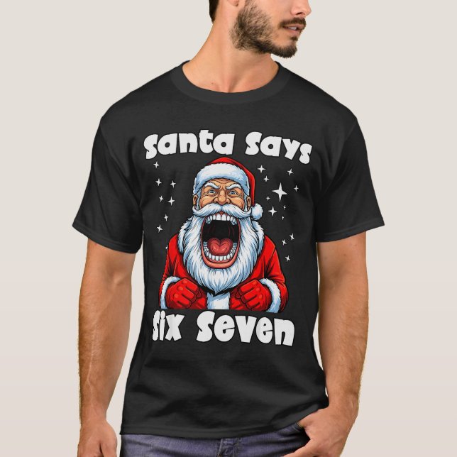 Camiseta Funny 6 7 Meme Big Mouth Boy Santa Claus Says Merr (Frente)