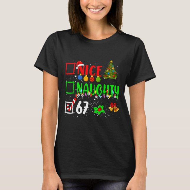 Camiseta Funny 6-7 Meme Nice Naughty 67 Christmas Brain Rot (Frente)