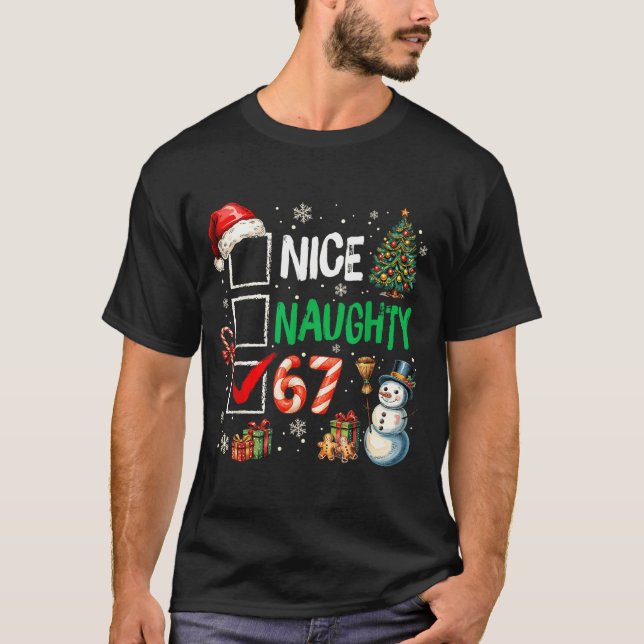 Camiseta Funny 6-7 Meme Nice Naughty 67 Christmas Brain Rot (Frente)