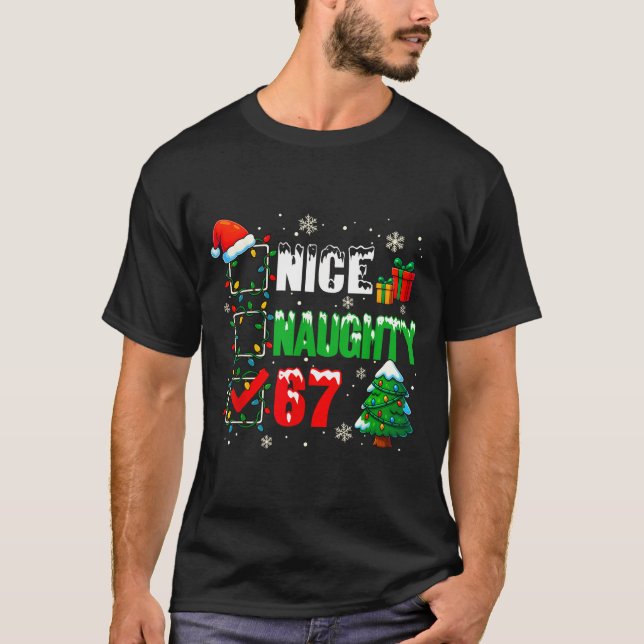 Camiseta Funny 6-7 Meme Nice Naughty 67 Christmas Brain Rot (Frente)