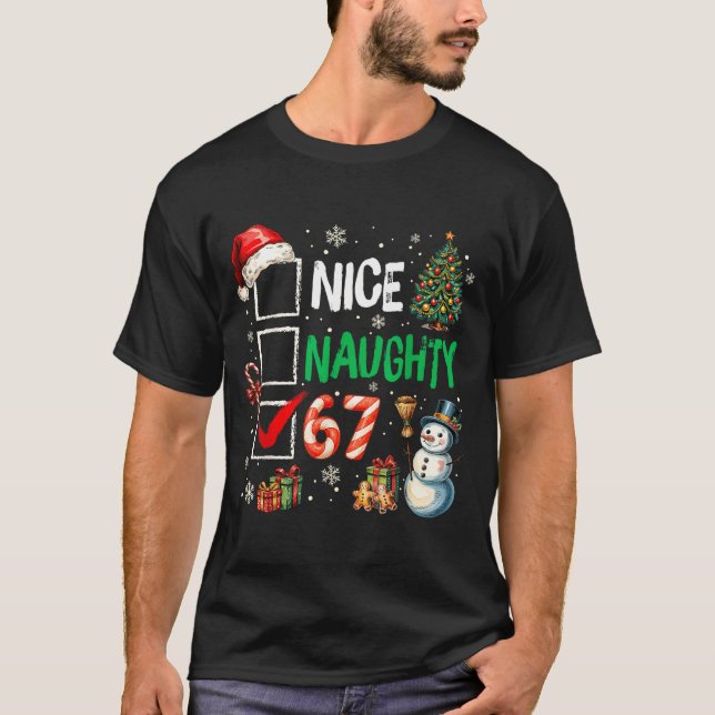 Camiseta Funny 6-7 Meme Nice Naughty 67 Christmas Brain Rot (Frente)