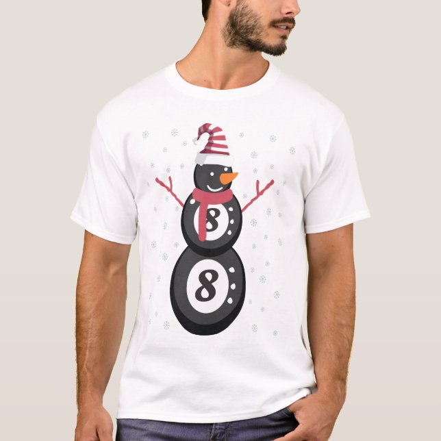 Camiseta Funny 8 Ball Pool Snowman Christmas New Year Gift (Frente)