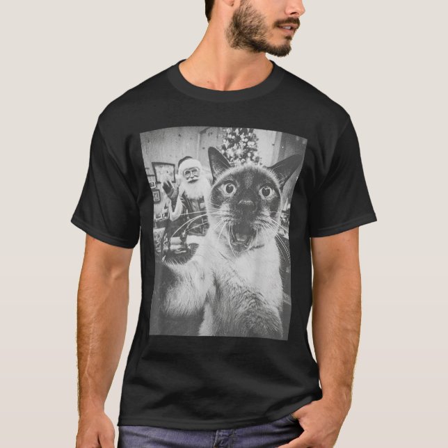 Camiseta Funny Ai Siamese Cat Selfie With Santa Claus Chris (Frente)