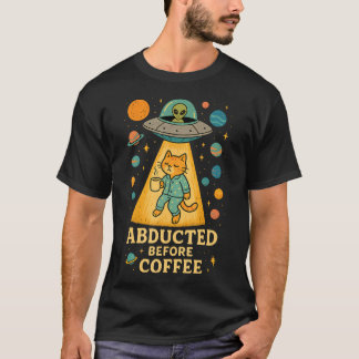 Camiseta Funny Alien Abduction Cat Coffee Lover Ufo Tired M