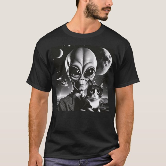 Camiseta Funny Alien and Cat UFO Outer Space Cat Lover Kitt (Frente)