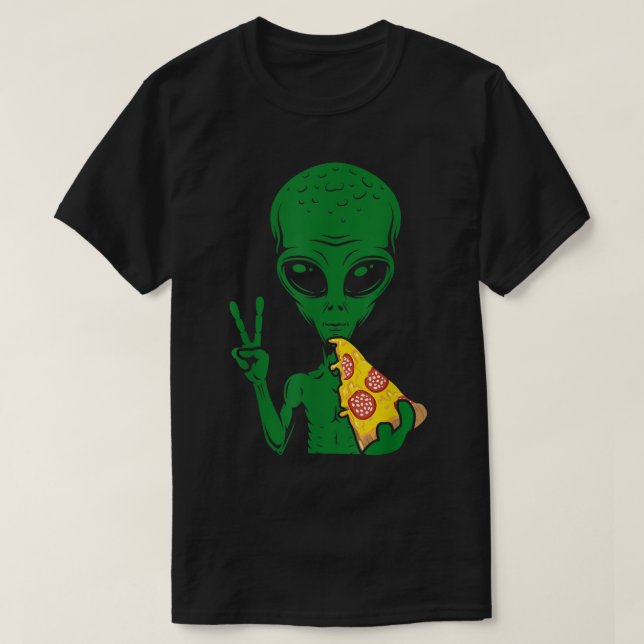 Camiseta Funny Alien Eating Pizza Design (Frente do Design)