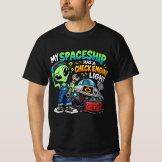 Camiseta Funny Alien Mecânico Espaçonave Luz de Verificação