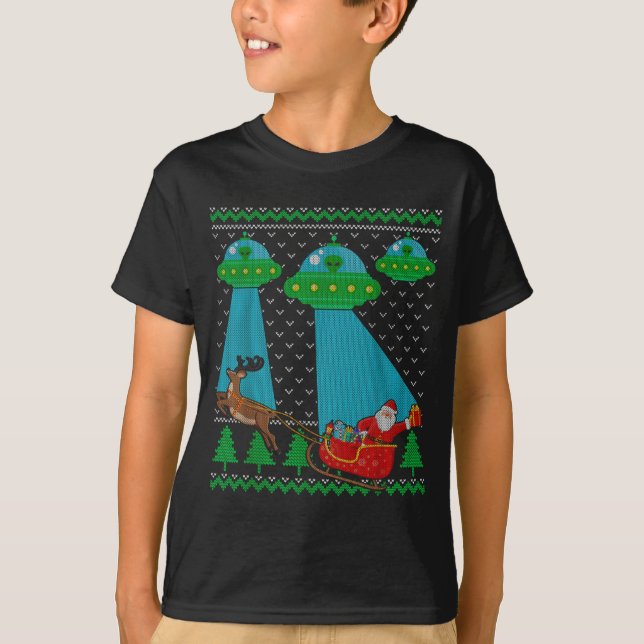 Camiseta Funny Alien Ufo Santa Sleigh Ugly Christmas Sweate (Frente)