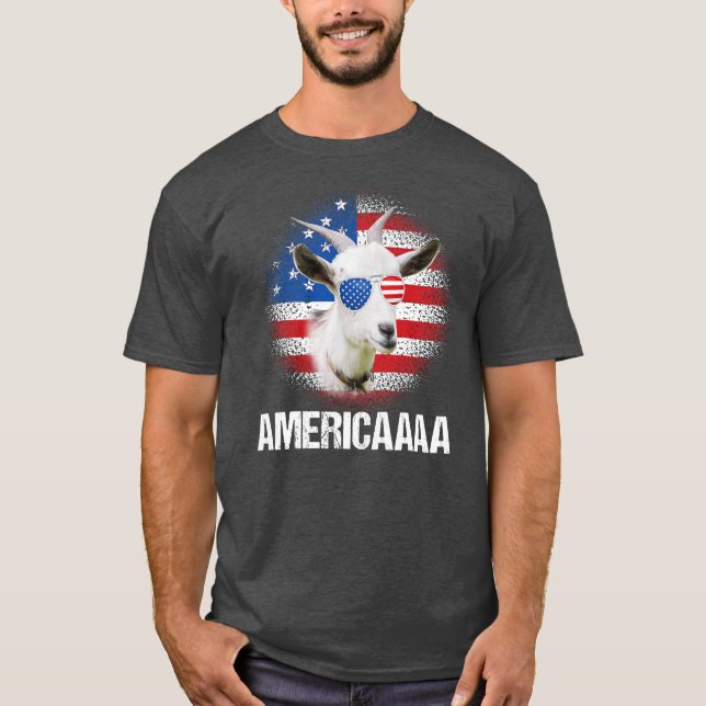 Camiseta Funny Americaaaa Goat USA Flag Sunglass Farmers (Frente)