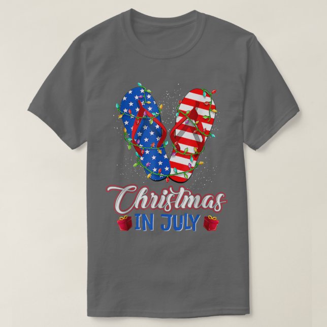 Camiseta Funny American Flag Chinelos Xmas Lights Christy (Frente do Design)