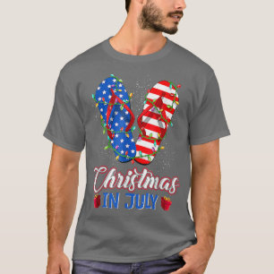 Camiseta Funny American Flag Chinelos Xmas Lights Christy