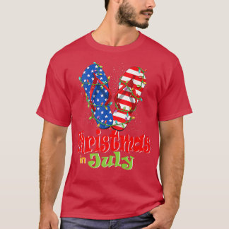 Camiseta Funny American Flag Chinelos Xmas Lights Christy