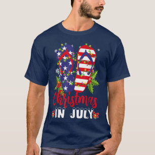 Camiseta Funny American Flag Chinelos Xmas Lights Christy