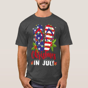 Camiseta Funny American Flag Chinelos Xmas Lights Christy