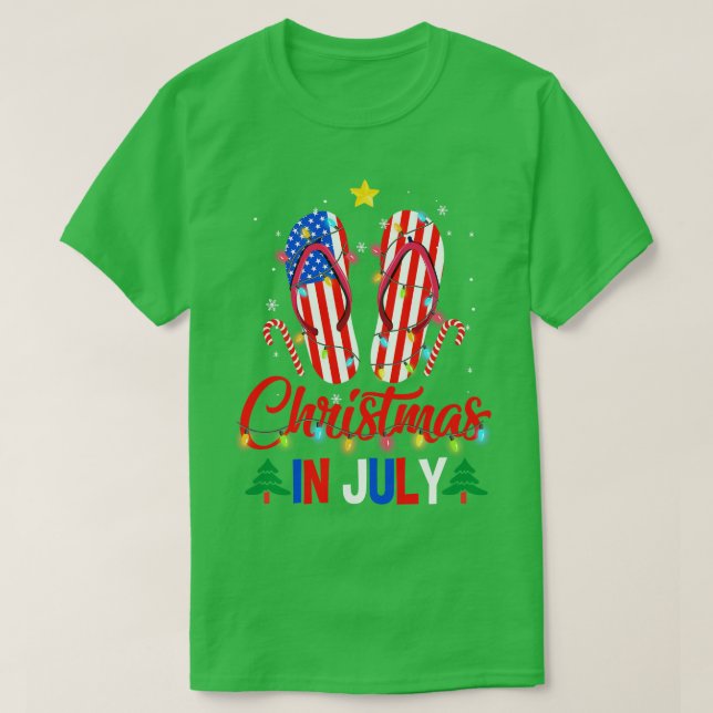 Camiseta Funny American Flag Chinelos Xmas Lights Christy (Frente do Design)