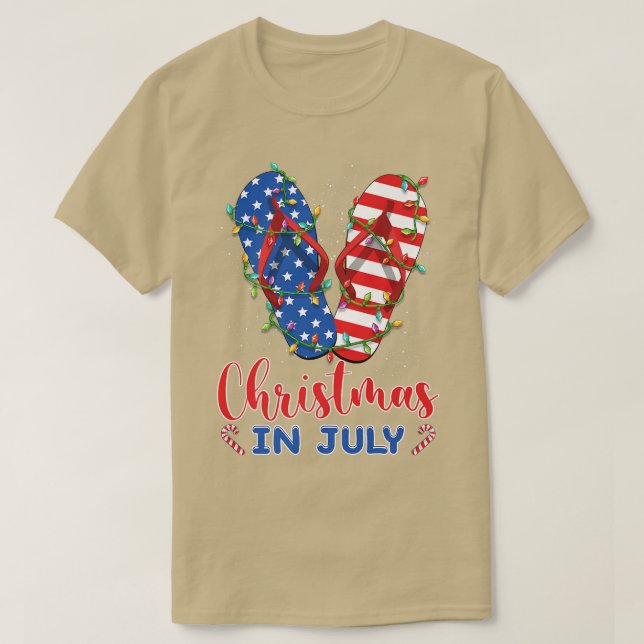 Camiseta Funny American Flag Chinelos Xmas Lights Christy (Frente do Design)