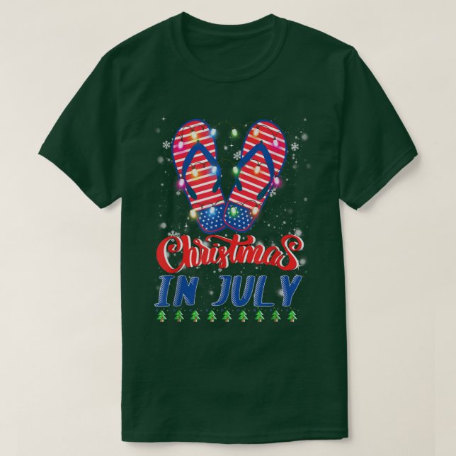 Camiseta Funny American Flag Chinelos Xmas Lights Christy (Frente do Design)
