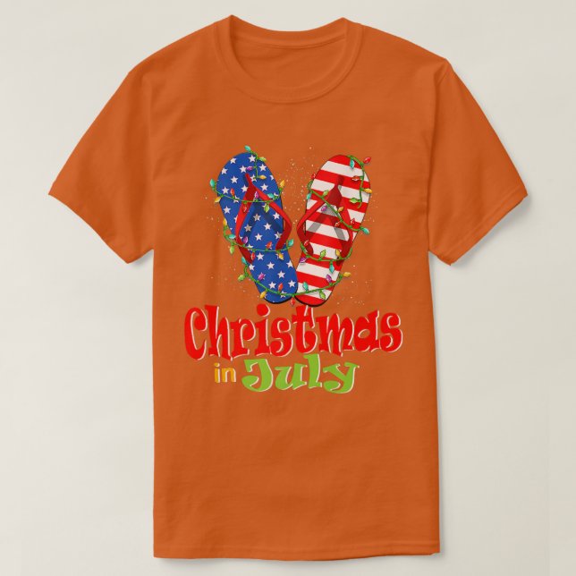 Camiseta Funny American Flag Chinelos Xmas Lights Christy (Frente do Design)
