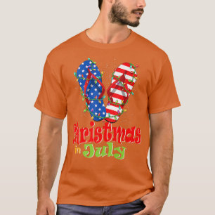 Camiseta Funny American Flag Chinelos Xmas Lights Christy