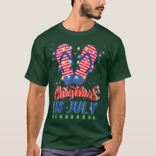Camiseta Funny American Flag Chinelos Xmas Lights Christy