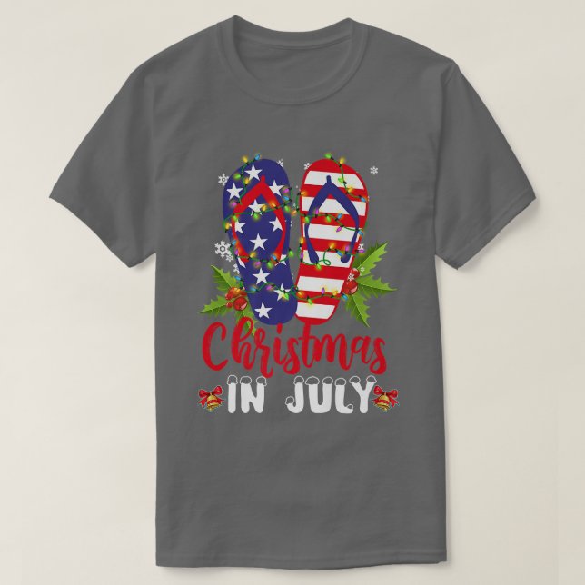 Camiseta Funny American Flag Chinelos Xmas Lights Christy (Frente do Design)