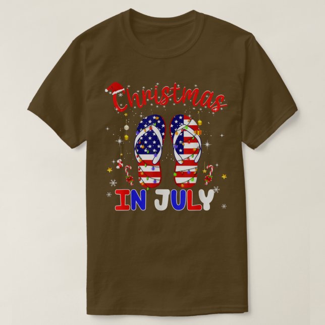 Camiseta Funny American Flag Chinelos Xmas Lights Christy (Frente do Design)