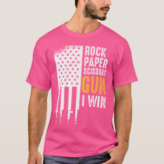 Camiseta Funny American Flag Gun Shirt Rock Paper Tesoura