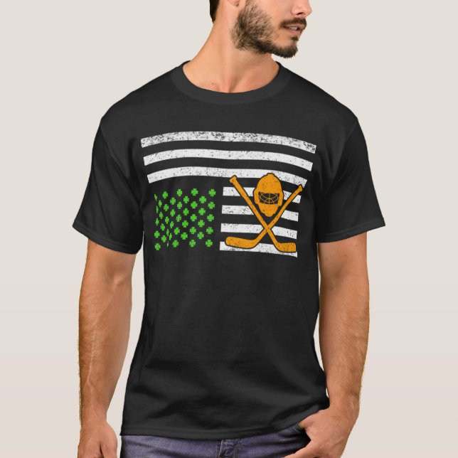 Camiseta Funny American Flag Irish Hockey St. Patrick's Day (Frente)
