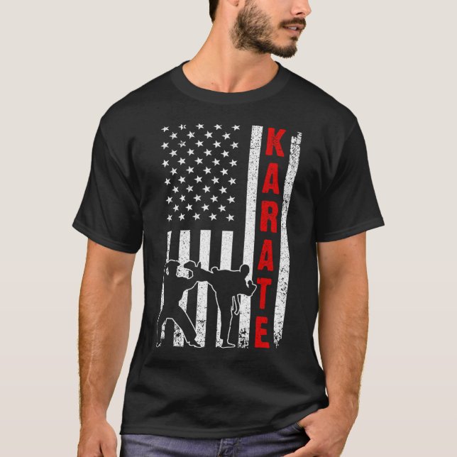 Camiseta Funny American Flag Karate Art For Men Women Karat (Frente)