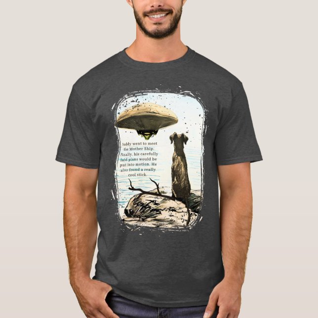 Camiseta Funny animal dog alien spaceship UFO cool stick (Frente)