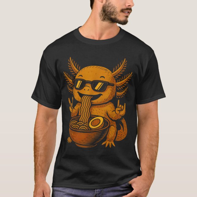Camiseta Funny Anime Kawaii Axolotl Eating Ramen Graphic Te (Frente)